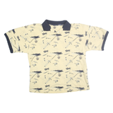 PURITAN Mens Cream & Navy Polo Shirt M Printed Cotton Short Sleeve Casual