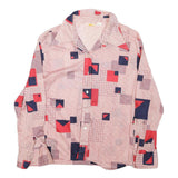 Womens Cream Red & Navy Geometric Pattern Shirt L Polyester Blend Vintage Style