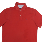 TOMMY HILFIGER Mens Red Short Sleeve Plain M Cotton Polo Shirt Classic Fit