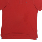 TOMMY HILFIGER Mens Red Short Sleeve Plain M Cotton Polo Shirt Classic Fit