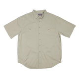 ROUNDTREE AND YORKE Mens Beige Short Sleeve Cotton Blend Shirt L Casual Button