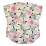 Womens Pink Green Cream Floral Button Shirt L Summer Casual Lightweight Top