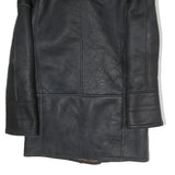 Womens Black & Brown Leather Button Jacket L Shearling Collar Relaxed Fit