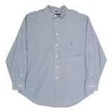 NAUTICA Mens Blue & White Check Shirt XL Cotton Blend Long Sleeve Button Down