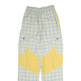 Womens Cotton Blend Regular Fit Straight Trousers Blue & Cream Check W24 L20