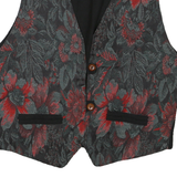 Mens Black & Red Floral Button Jacket M Polyester Blend Floral Pattern Waistcoat