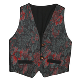 Mens Black & Red Floral Button Jacket M Polyester Blend Floral Pattern Waistcoat