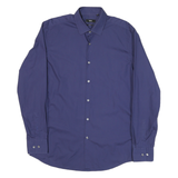 BOSS Mens Blue Plain Shirt L Classic Fit Cotton Blend Button Collar Long Sleeve