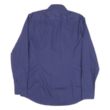 BOSS Mens Blue Plain Shirt L Classic Fit Cotton Blend Button Collar Long Sleeve
