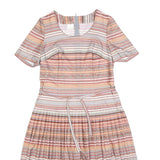 Womens Beige Pink Stripe Day Dress Polyester Blend Short Sleeve Knee Length UK L