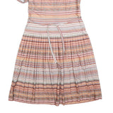 Womens Beige Pink Stripe Day Dress Polyester Blend Short Sleeve Knee Length UK L