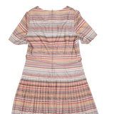 Womens Beige Pink Stripe Day Dress Polyester Blend Short Sleeve Knee Length UK L
