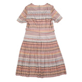 Womens Beige Pink Stripe Day Dress Polyester Blend Short Sleeve Knee Length UK L
