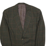 Mens Green Brown Check Wool Blend Classic Jacket M Woven Button Closure