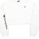 CHAMPION Womens White Crop Hoodie XS Champion Logo Sleeve Casual