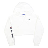 CHAMPION Womens White Crop Hoodie XS Champion Logo Sleeve Casual