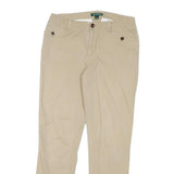 LAUREN RALPH LAUREN Womens Slim Beige Cotton Blend Trousers W28 L28 Zip Casual