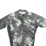 Mens Green Black & White Graphic Polyester T-Shirt XL Short Sleeve Zip Neck