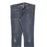 CARHARTT Mens Slim Blue Denim Slim Jeans W33 L34 Distressed Zip Casual
