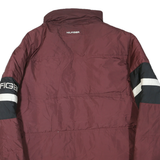 TOMMY HILFIGER Mens Maroon & Black Zip Jacket L Polyester Blend Colourblock