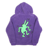 KEITH HARING Womens Purple ¼ Zip Hooded Fleece Hoodie S Artistic Graphic