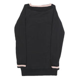 REEBOK Womens Black & Pink Basic Long Sleeve V-Neck Top UK 10 Cotton Blend