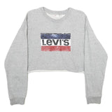 LEVI'S Womens Grey Cotton Crew Neck Sweatshirt S Cropped Logo Pullover