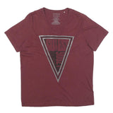 GUESS Mens Maroon Graphic T-Shirt L Short Sleeve V-Neck Cotton Blend Casual