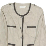 CINOCHE Womens Beige Cotton Blend Button Jacket S Contrast Trim Tailored