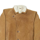 Mens Beige Leather Button Closure Jacket L Suede Plain Casual Outerwear