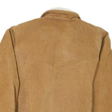 Mens Beige Leather Button Closure Jacket L Suede Plain Casual Outerwear
