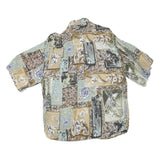 Mens Green Beige Pattern Cotton Blend Shirt L Casual Summer Lightweight