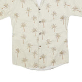 PACIFIC LEGEND Mens Beige Palm Tree Print Shirt S Casual Cotton Summer Holiday