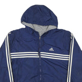 ADIDAS Mens Blue White Striped Zip Up Hooded Jacket XL Polyester Blend