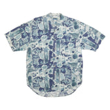 NOT YOUR BASIC Mens Blue Patterned Linen Blend Shirt M Relaxed Short Sleeve