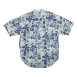 NOT YOUR BASIC Mens Blue Patterned Linen Blend Shirt M Relaxed Short Sleeve