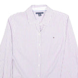 TOMMY HILFIGER Womens White & Purple Striped Shirt M Classic Cotton Blend Button