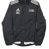 ADIDAS Womens Black Nylon Zip Hooded Track Jacket S Sporty Classic Stripe