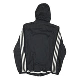 ADIDAS Womens Black Nylon Zip Hooded Track Jacket S Sporty Classic Stripe