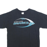 GILDAN Mens Black Santiago Sharks Graphic T-Shirt L Short Sleeve Crew Neck