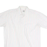 DONALLEY Mens White & Red Stripe Shirt S Cotton Blend Short Sleeve Casual