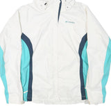 COLUMBIA Womens White & Blue Outdoor Jacket M Polyester Blend Zip Hooded Casual