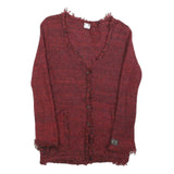 CAVALLI JEANS Womens Red Patterned Jumper V-Neck Waffle Knit S Stylish Comfort