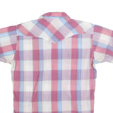 WRANGLER Mens Pink & Blue Check Shirt L Short Sleeve Western Style Snap Buttons
