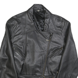 Womens Black Faux Leather Jacket M Polycotton Zip Classic Fit Collar Stylish