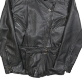 Womens Black Faux Leather Jacket M Polycotton Zip Classic Fit Collar Stylish