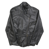 Womens Black Faux Leather Jacket M Polycotton Zip Classic Fit Collar Stylish