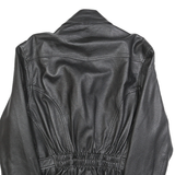 Womens Black Faux Leather Jacket M Polycotton Zip Classic Fit Collar Stylish