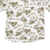 WORLD OF BASIC Mens White & Brown Hawaiian Cotton Blend Shirt L Casual Summer