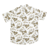 WORLD OF BASIC Mens White & Brown Hawaiian Cotton Blend Shirt L Casual Summer